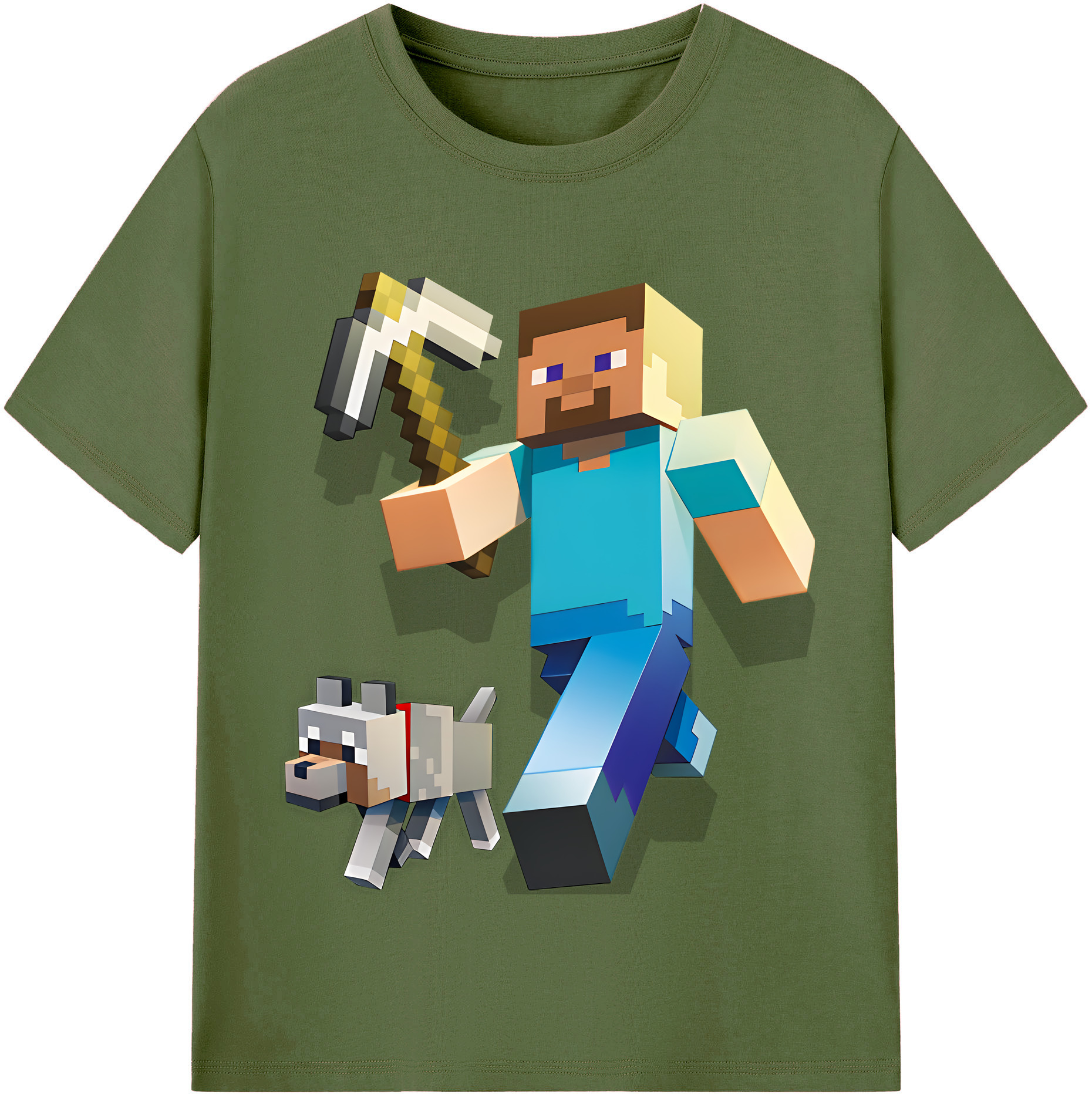 （画像用） マインクラフト ブロックの世界 Minecraft MC Block world 綿100％半袖Tシャツ（フロントプリント）